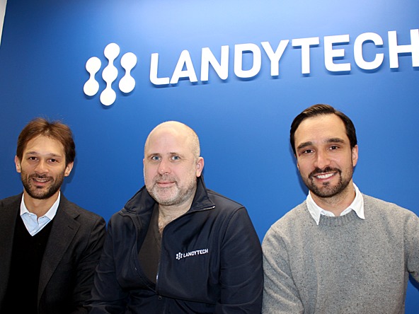 Landytech Co-Founders, CEO Benjamin Mouté and COO Gregory Chouette alongside Aquiline Technology Growth's Giovanni Nani